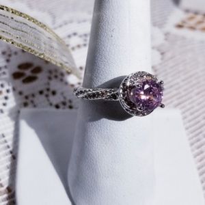 Pink crystal zircon Silver ring "only 1-unique"
